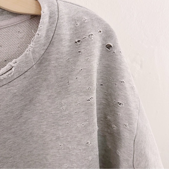 ALO Distressed Holes Pullover Gray Cropped Sweatshirt - Picture 3 of 7